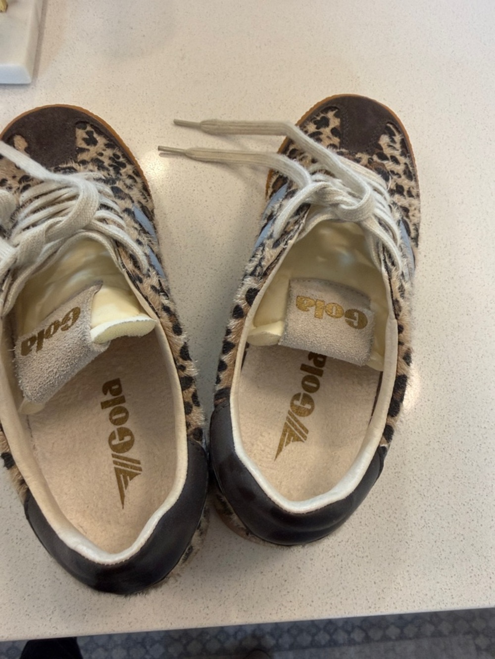 Gola Leopard Print Sneakers with Gum Soles and Light Blue Stripes - Picture 3 of 4